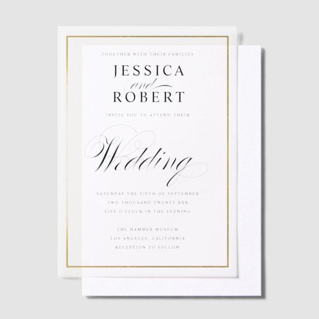 Invitations En Vélin Elegant Script Faux Gold Border Wedding (Compenser)