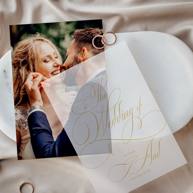 Invitations En Vélin Élégant script or calligraphie mariage superpositi (Créateur téléchargé)