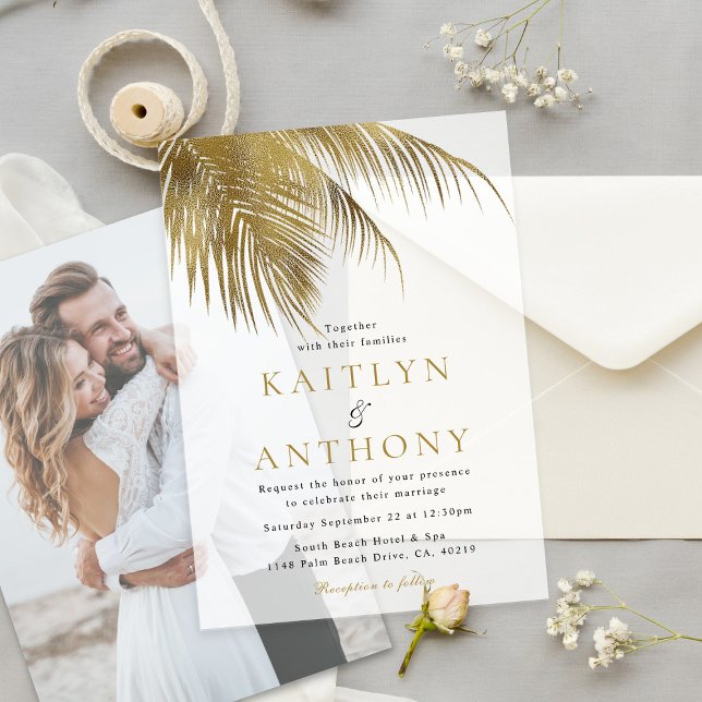 Invitations En Vélin Elegant Tropical Palm Tree Beach Wedding (Créateur téléchargé)