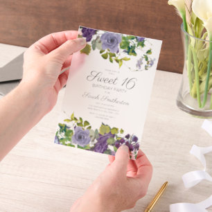 Invitations En Vélin Élégant Vignes Florales Violettes Sweet 16 