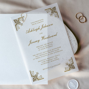 Invitations En Vélin Élégant Vintage Gold Script Ornate Corners Mariage