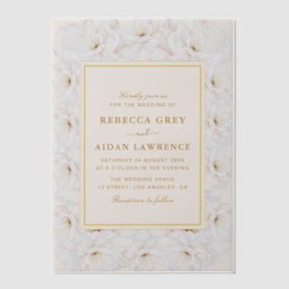 Invitations En Vélin Elegant White Floral Ivory Gold Border Wedding