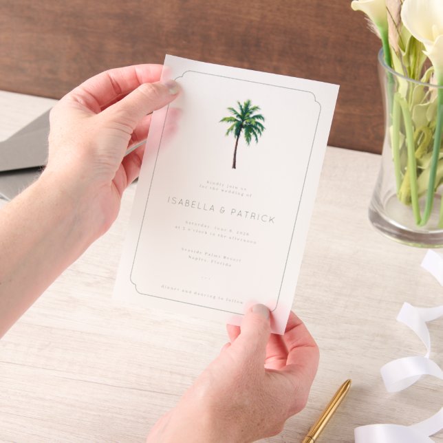 Invitations En Vélin Elegant White Tropical Palm Tree (Ordinateur de poche)
