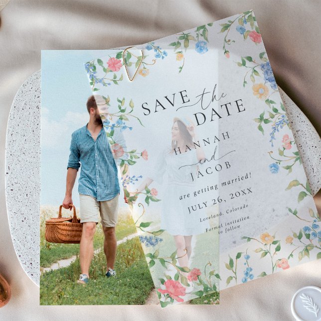 Invitations En Vélin Elegant Wildflower Floral Photo Wedding (Créateur téléchargé)