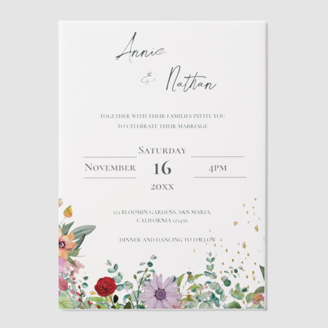 Invitations En Vélin Elégante aquarelle Fleur sauvage Chic Floral Maria (Recto)