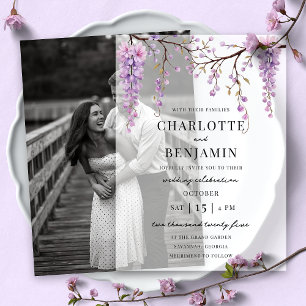 Invitations En Vélin Élégante Branche de Glycine à l'Aquarelle pour Mar