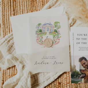 Invitations En Vélin Élégante crête Mariage du manoir Floral