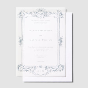 Invitations En Vélin Elégante Dusty Blue Chinoiserie Cherub Mariage