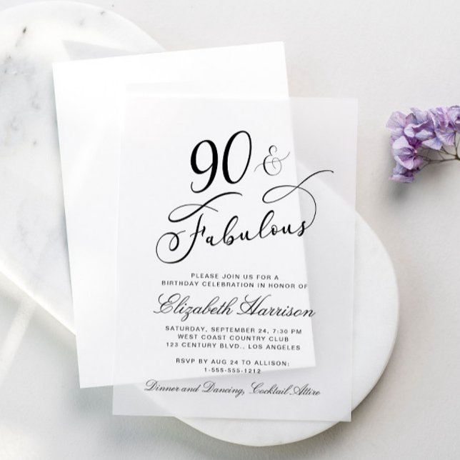 Invitations En Vélin Elégante fête du 90e anniversaire (Créateur téléchargé)