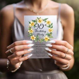 Invitations En Vélin Élégante jonquille jaune Floral 90e anniversaire