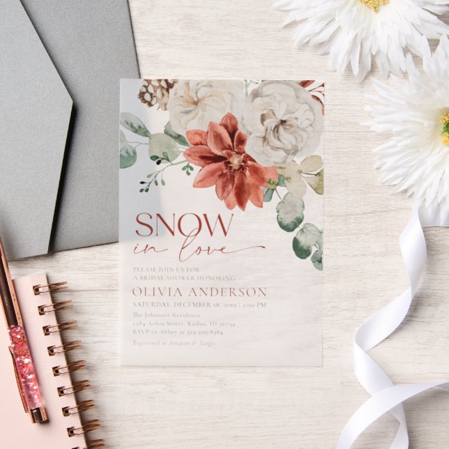 Invitations En Vélin Elégante neige en amour Hiver Fête des mariées rou (Mariage)