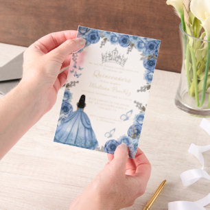 Invitations En Vélin Elégante Quinceanera Papillon Floral bleu Dusty