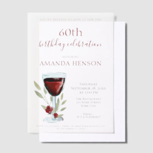 Invitations En Vélin Élégante surprise d'anniversaire 60 ans vin rouge 