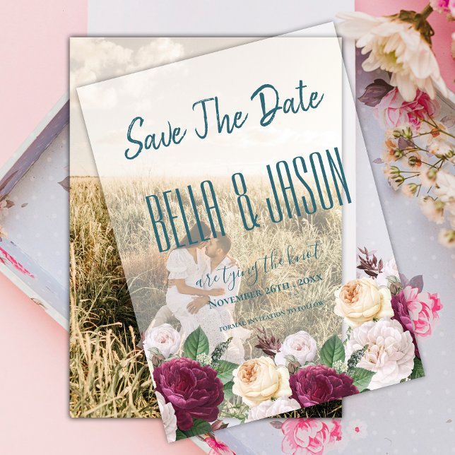 Invitations En Vélin Élégante Typographie de Script moderne Mariage flo (Elegant Modern Script Typography Floral Wedding Vellum Invitations)