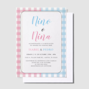Invitations En Vélin en vichy Classic Nino o Nina Spanish Gender Revela