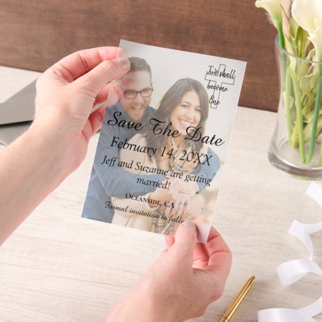 Invitations En Vélin Enregistrer La Date Photo Christian Engagé Faire-p (Ordinateur de poche)