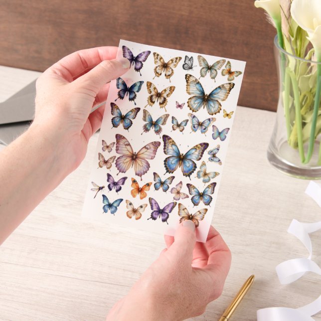 Invitations En Vélin ensemble papillon à l'aquarelle pour découpe minut (Ordinateur de poche)
