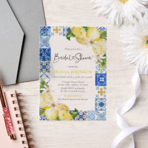 Invitations En Vélin Eté Carreaux bleus Citrons Fête des mariées italie
