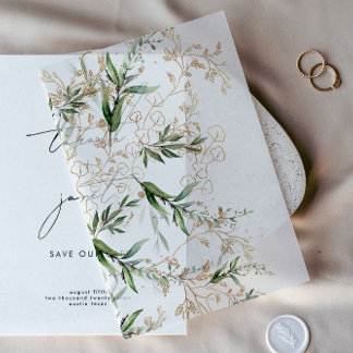 Invitations En Vélin Eucalyptus d'or moderne Revêtement de surface