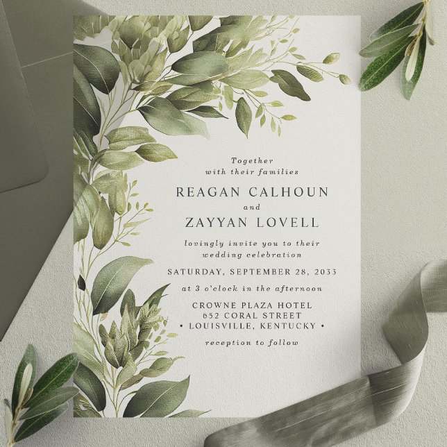Invitations En Vélin Eucalyptus Vert Feuille Mariage moderne (Créateur téléchargé)