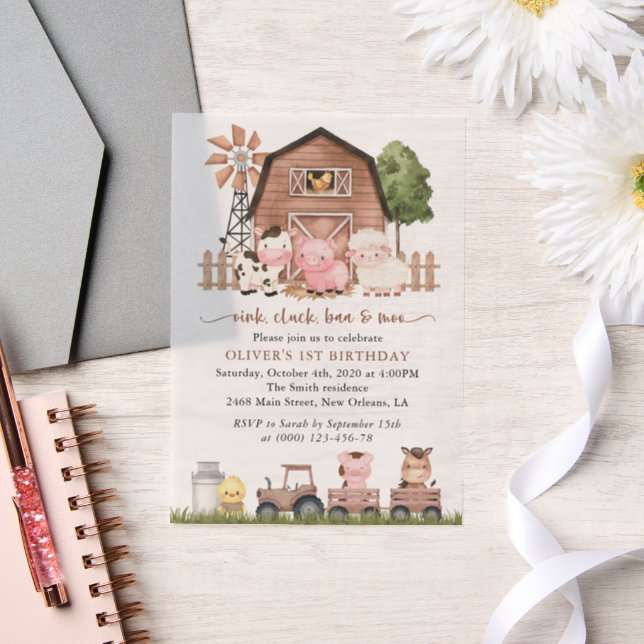 Invitations En Vélin Farm Animals, Cute Animals, Barn, First Birthday (Mariage)