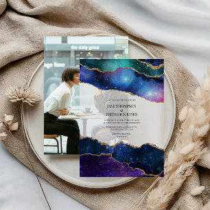 Invitations En Vélin Fausse géode pailletée galaxie agate cosmique mari