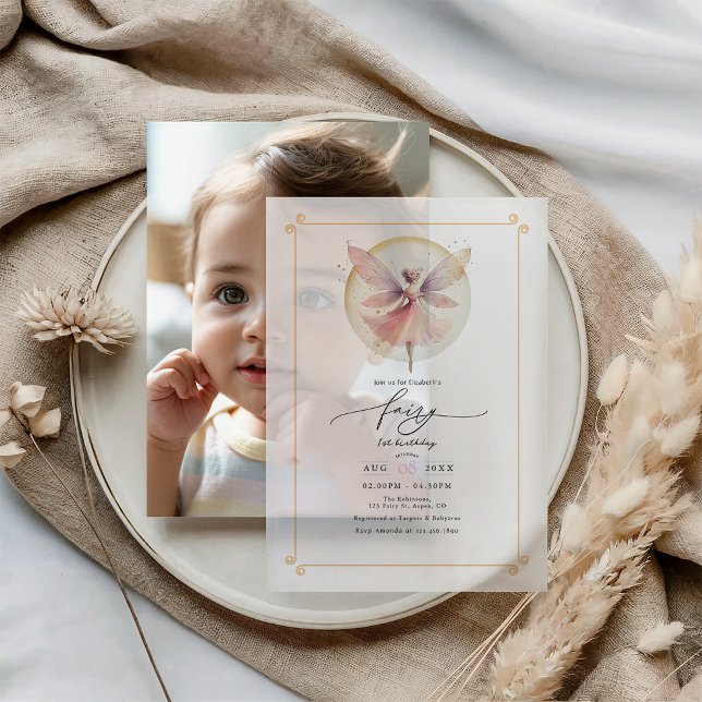 Invitations En Vélin Fée Premier 1er Anniversaire (Fairy First 1st Birthday Party Vellum Invitations)