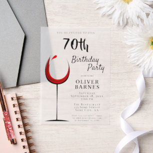 Invitations En Vélin Fête d'anniversaire 70 ans au vin rouge rustique