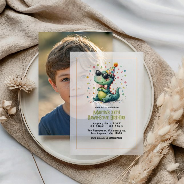 Invitations En Vélin Fête d'anniversaire Cool Three-Rex Dinosaure (Cool Three-Rex Dinosaur Birthday Party Vellum Invitations)
