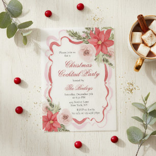 Invitations En Vélin Fête de cocktail de Noël Coquette Florale Élégante