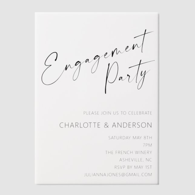 Invitations En Vélin Fête de fiançailles avec écriture noire minimalist (Recto)