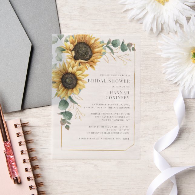 Invitations En Vélin Fête de mariage élégante avec des tournesols flora (Mariage)