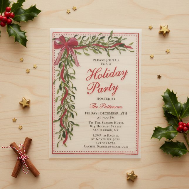 Invitations En Vélin Fête de Noël Gui Moderne Ruban Fête de vacances (Créateur téléchargé)