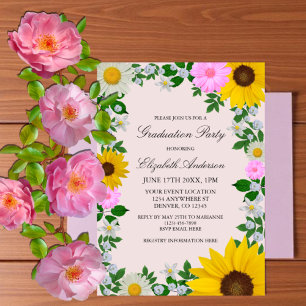 Invitations En Vélin Fête de remise de diplômes florale au tournesol ru