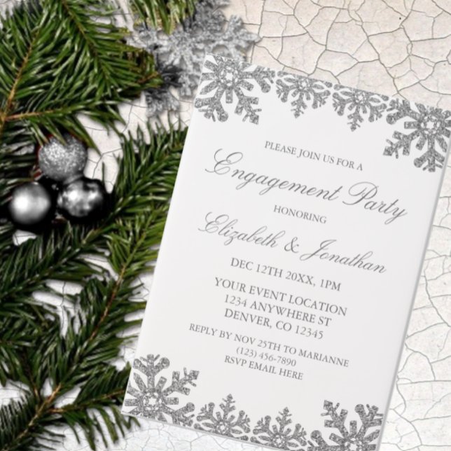 Invitations En Vélin Fête d'engagement Silver Winter Snowflake (Créateur téléchargé)