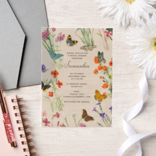 Invitations En Vélin Fête des mariées de papillons Fleur sauvage aquare
