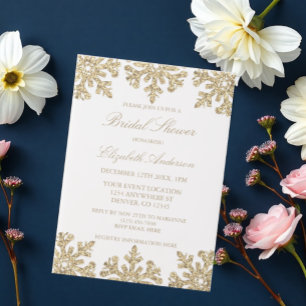 Invitations En Vélin Fête des mariées d'hiver Gold Snowflake
