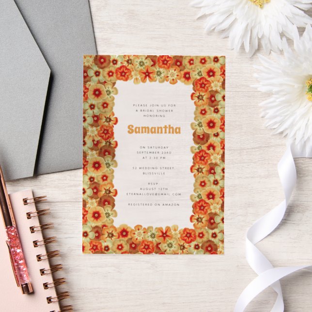 Invitations En Vélin Fête des mariées super Retro Orange Hippie Fleurs (Mariage)