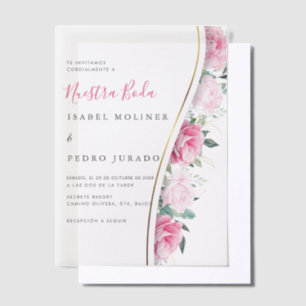 Invitations En Vélin Feuillage vert rose Floral Nuestra Boda Mariage