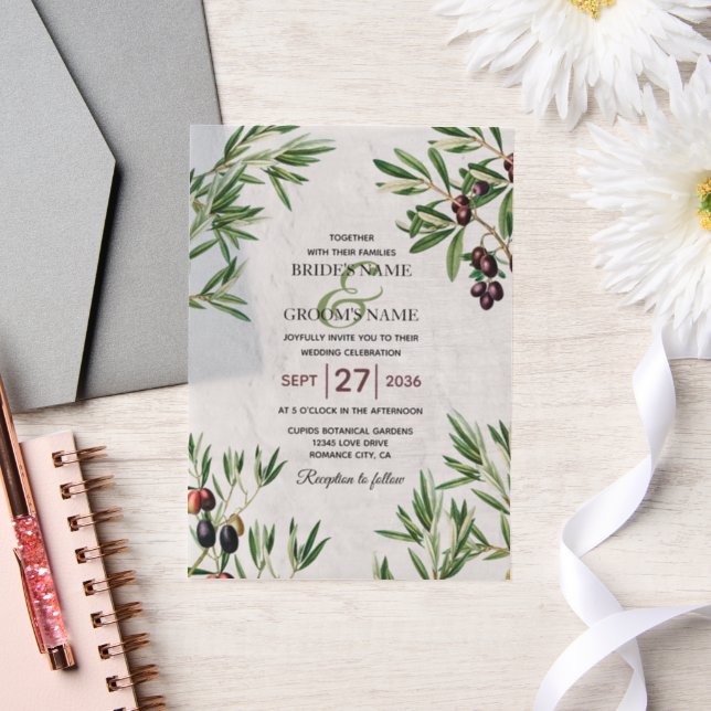 Invitations En Vélin Feuille d'olive méditerranéen grec Mariage de l'îl (Mariage)
