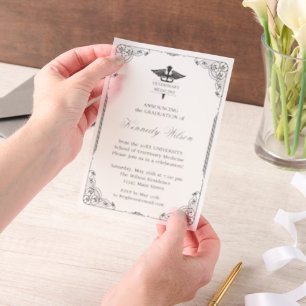 Invitations En Vélin Feuille d'or noire Médecine vétérinaire Diplôme en
