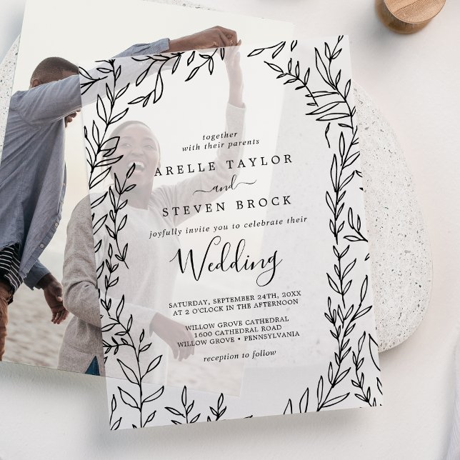 Invitations En Vélin Feuilles minimes Vert moderne Élégant Mariage Boho (Minimal Leaf Modern Greenery Elegant Boho Wedding Vellum Invitations)