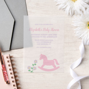 Invitations En Vélin Fille au cheval à bascule rose Baby Shower