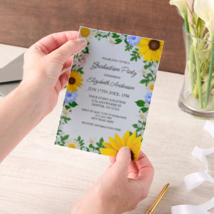 Invitations En Vélin Fleur de soleil rustique Daisy Floral Graduation P