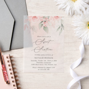 Invitations En Vélin Fleurs blanches, Fleurs roses, Boho, Sweet 16