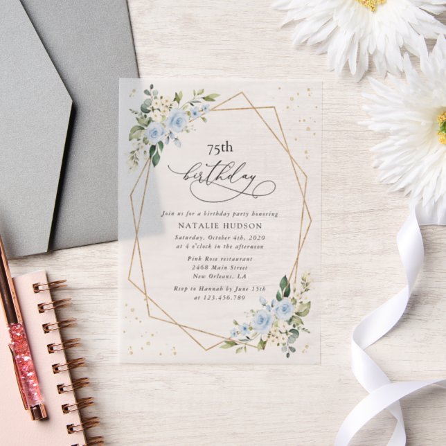 Invitations En Vélin Fleurs bleues, Fleurs blanches, Verdure, Anniversa (Mariage)
