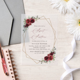 Invitations En Vélin Fleurs Bourgognes, Fleurs Rouges, Boho, Sweet 16