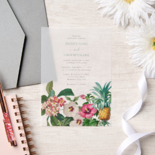 Invitations En Vélin Fleurs d'aquarelle tropicale et Mariage de verdure