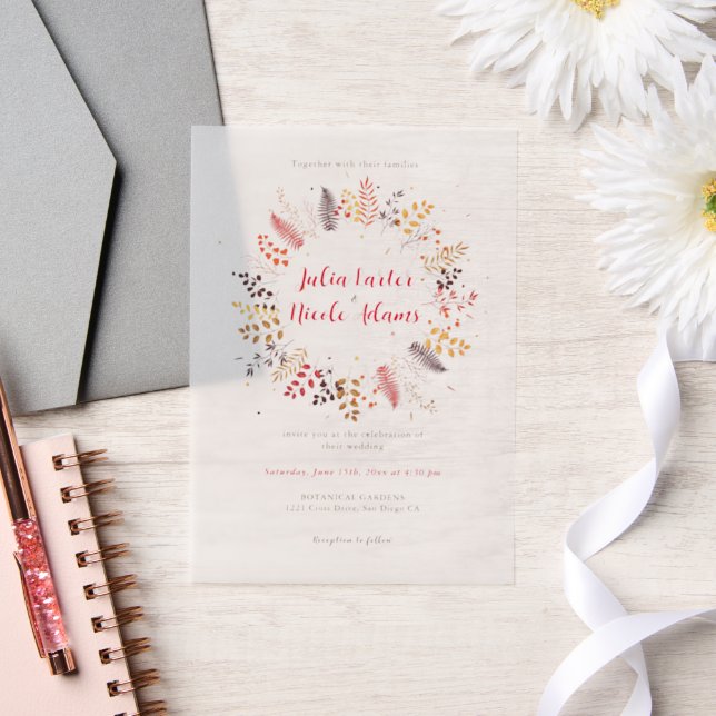 Invitations En Vélin Fleurs de forêt sauvage Mariage de feuillage de ch (Mariage)