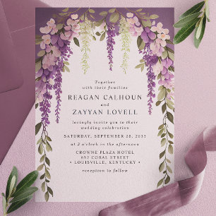 Invitations En Vélin Fleurs de glycine violette verdure mariage moderne